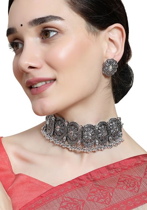 Silver Oxidised Necklace Set