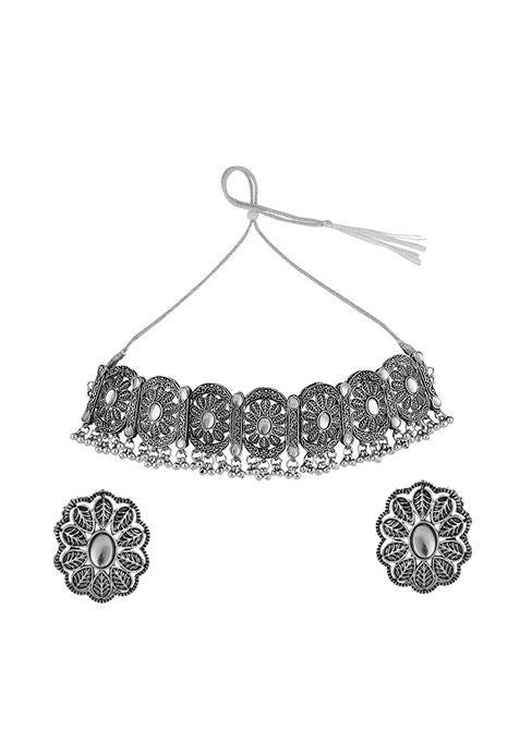 Silver Oxidised Necklace Set