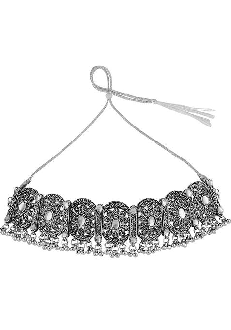 Silver Oxidised Necklace Set