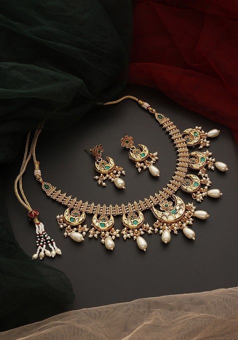 Green Gold Tone Kundan Necklace Set
