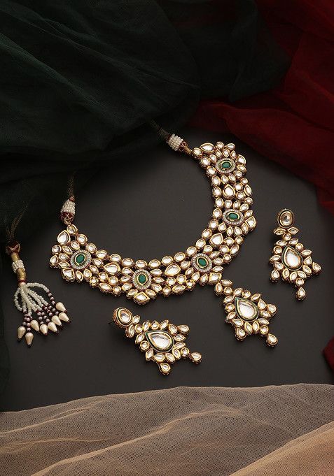 Green Gold Tone Kundan Necklace Set