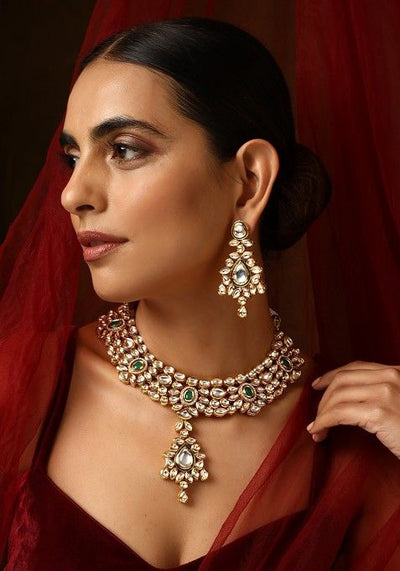 Green Gold Tone Kundan Necklace Set