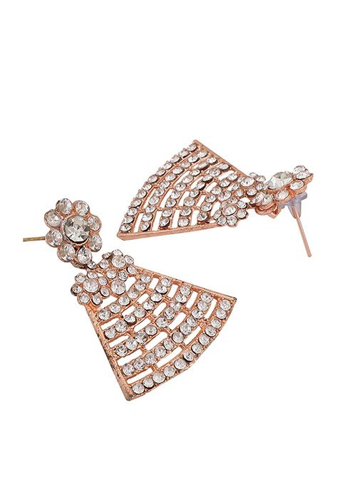Rose Gold Rose Gold Plated American Diamond Necklace Set With Maang Tikka