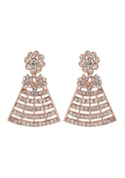 Rose Gold Rose Gold Plated American Diamond Necklace Set With Maang Tikka