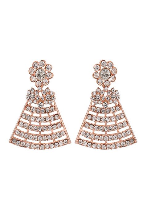 Rose Gold Rose Gold Plated American Diamond Necklace Set With Maang Tikka