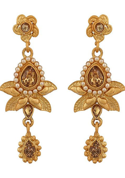 Gold Plated Artificial Stone And Bead Necklace Set With Maang Tikka