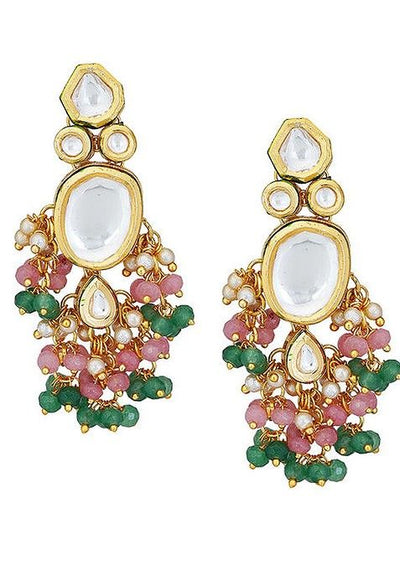 Pink And Green Gold Tone Kundan Necklace And Earrings Set
