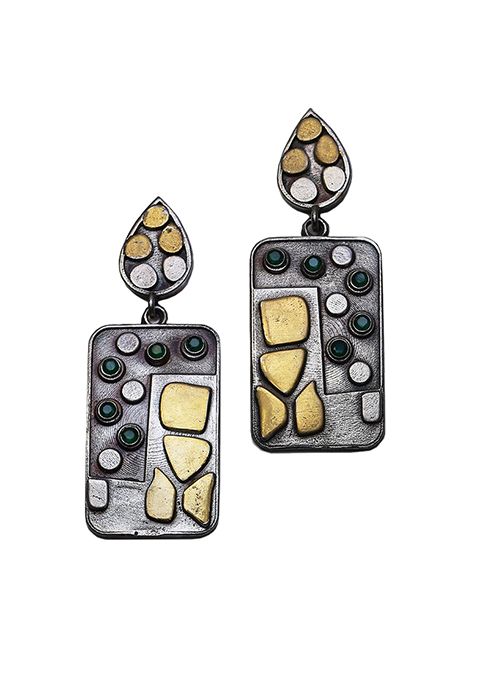 Silver Tone Mirror Work Brass Necklace And Earrings Set