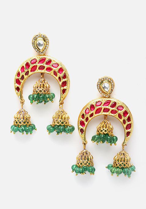 Red And Green Kundan Necklace And Earrings Set