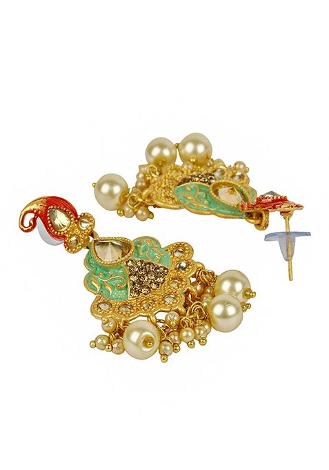 Gold Plated Artificial Stone And Bead Necklace Set