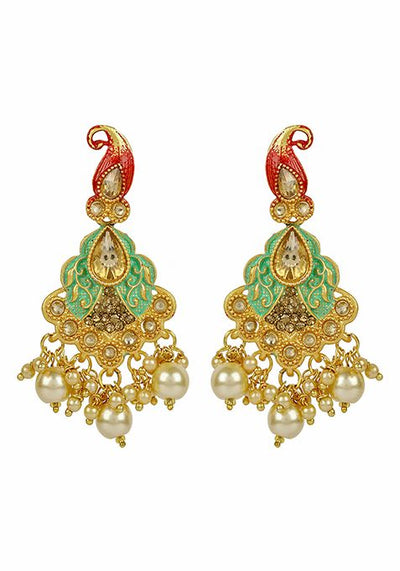 Gold Plated Artificial Stone And Bead Necklace Set