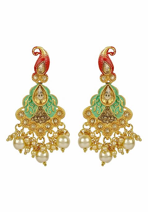 Gold Plated Artificial Stone And Bead Necklace Set