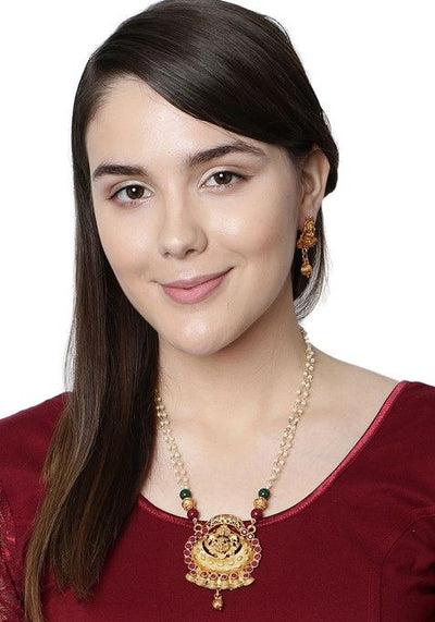 Red Gold Plated Maa Laxmi Stone Studded Necklace Set