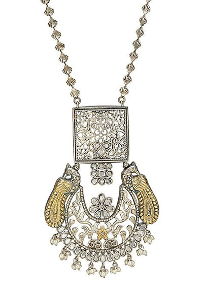 Handcrafted Dual Tone Brass Necklace And Earrings Set