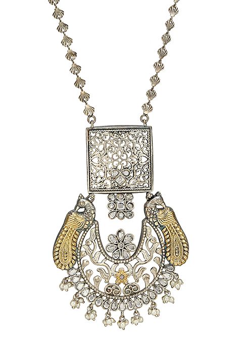 Handcrafted Dual Tone Brass Necklace And Earrings Set
