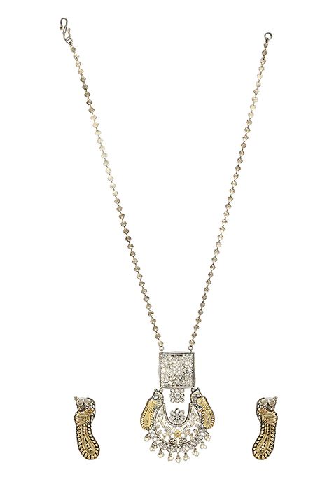 Handcrafted Dual Tone Brass Necklace And Earrings Set