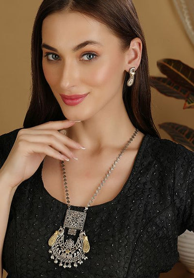 Handcrafted Dual Tone Brass Necklace And Earrings Set