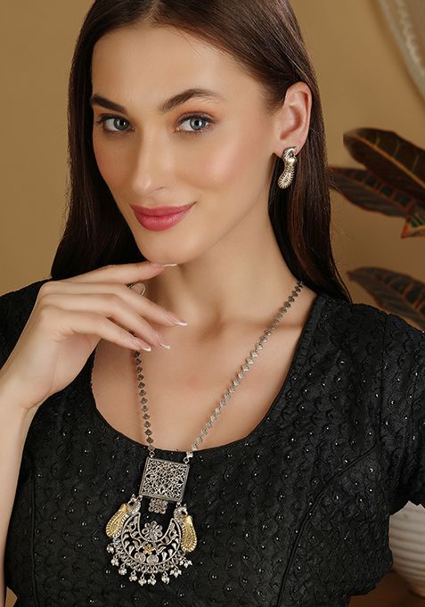 Handcrafted Dual Tone Brass Necklace And Earrings Set