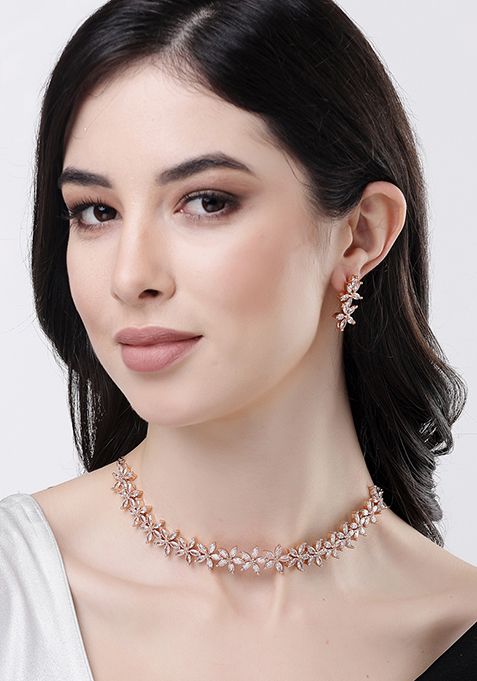 Gold Gold Plated Cz Stone Handcrafted Jewellery Set