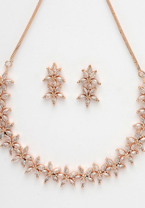 Gold Gold Plated Cz Stone Handcrafted Jewellery Set