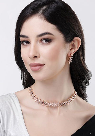 Gold Gold Plated Cz Stone Handcrafted Jewellery Set
