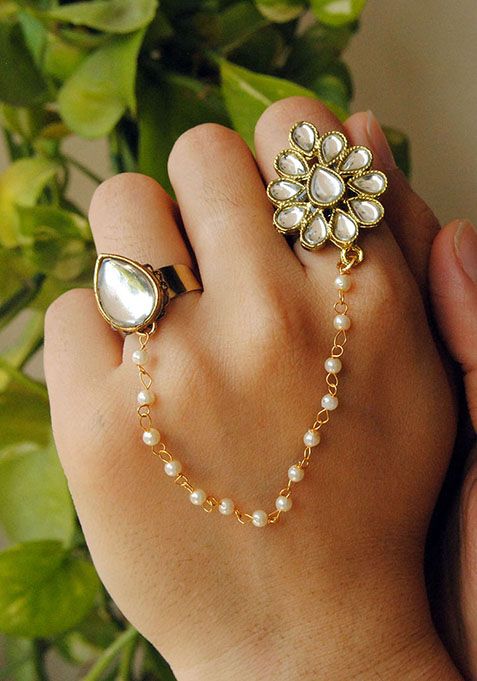 White Dynamic Duo Two Finger Ring