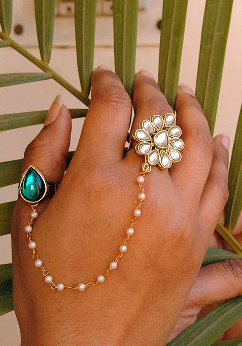 Green Dynamic Duo Two Finger Ring