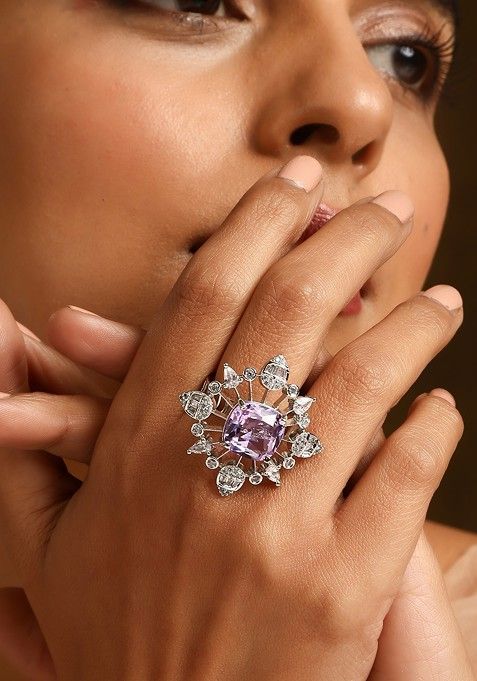 Purple Silver Tone Zirconia Ring