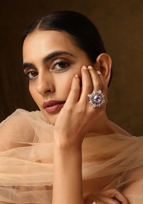 Purple Silver Tone Zirconia Ring