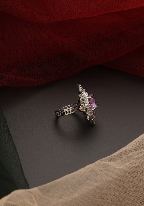 Purple Silver Tone Zirconia Ring