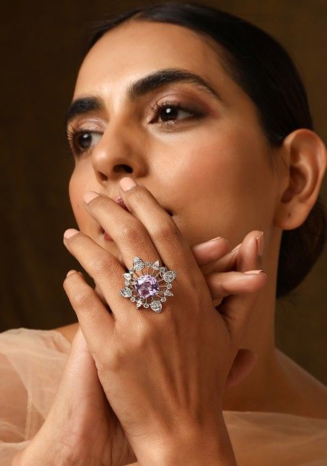 Purple Silver Tone Zirconia Ring