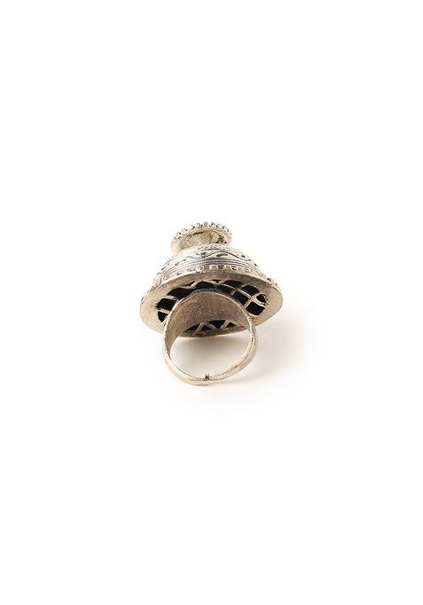 Silver Oxidised Floral Dome Ring