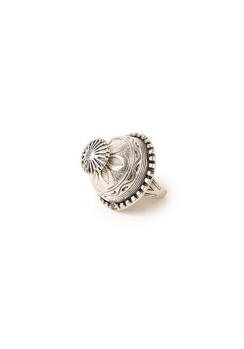 Silver Oxidised Floral Dome Ring