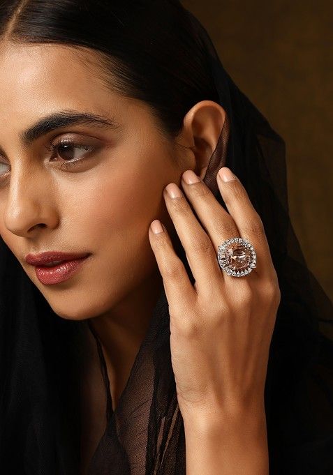 Topaz Silver Tone Zirconia Ring