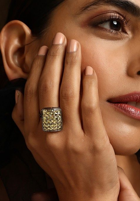 Green Rhodium Tone Zirconia Ring