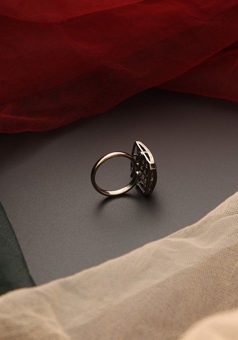 Green Rhodium Tone Zirconia Ring