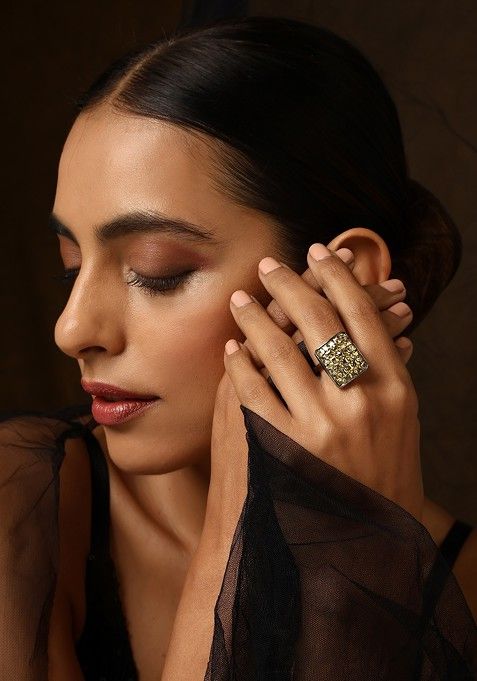 Green Rhodium Tone Zirconia Ring