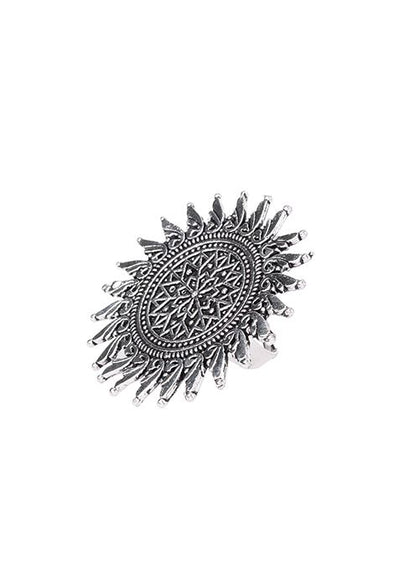 Silver Oxidised Abstract Sunflower Ring