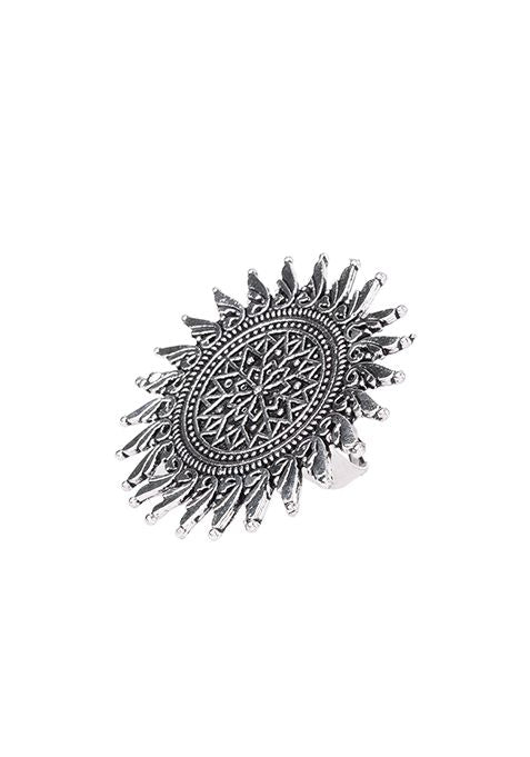 Silver Oxidised Abstract Sunflower Ring