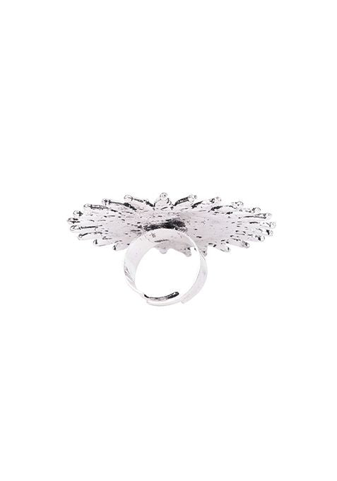 Silver Oxidised Abstract Sunflower Ring