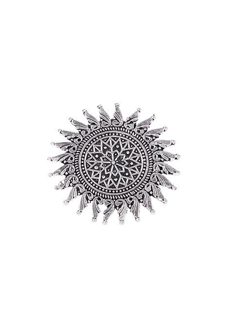 Silver Oxidised Abstract Sunflower Ring