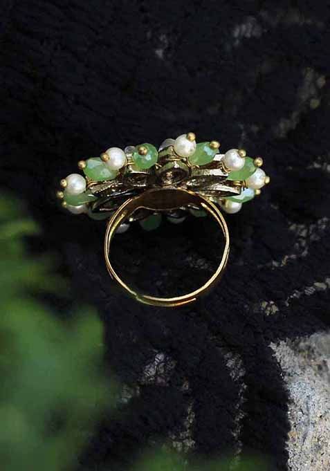 Multi Pearl Twirl Green Ring