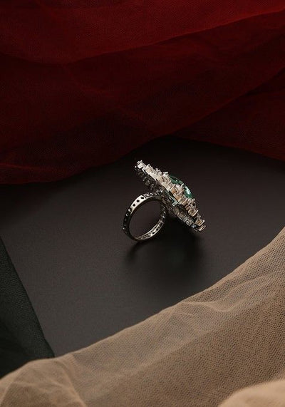 Emerald Silver Tone Zirconia Ring