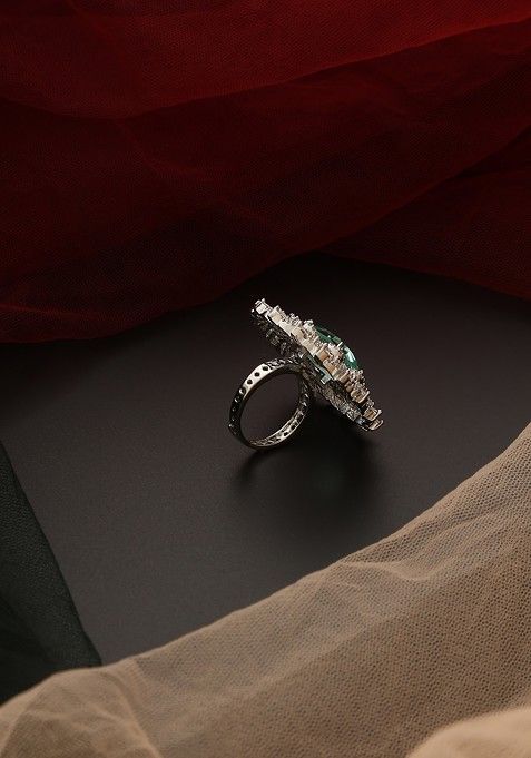 Emerald Silver Tone Zirconia Ring