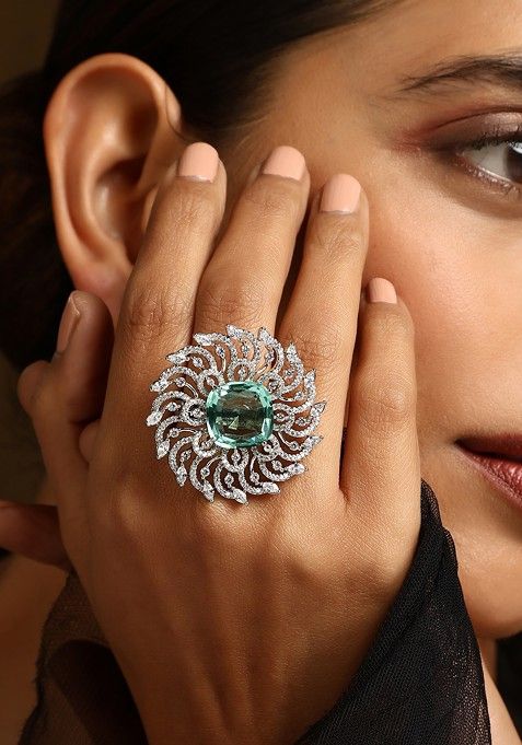 Emerald Silver Tone Zirconia Ring