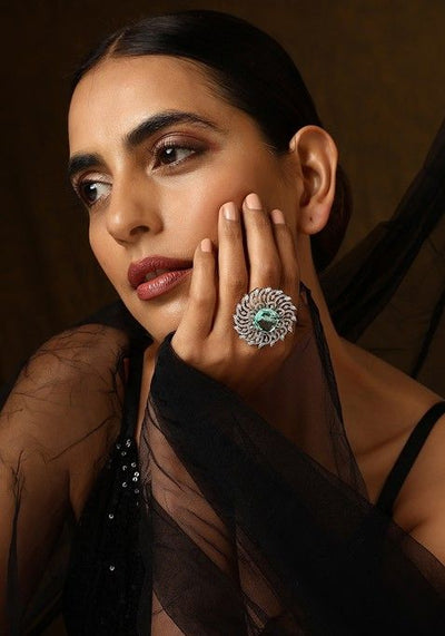 Emerald Silver Tone Zirconia Ring