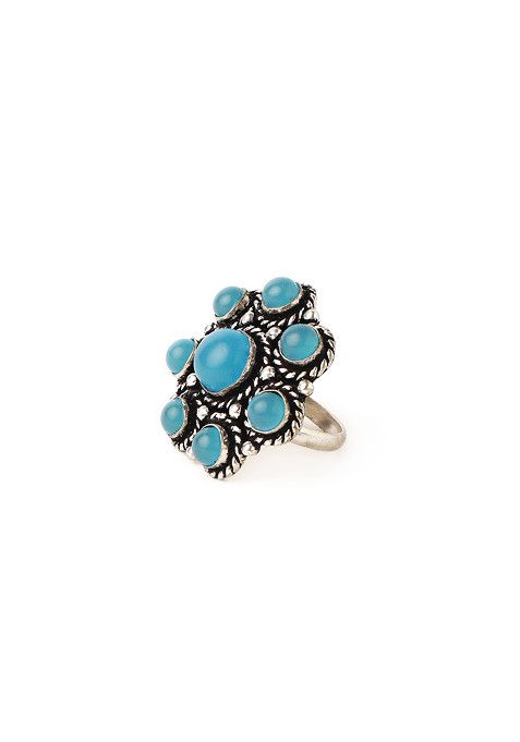 Silver Oxidised Teal Stone Ring