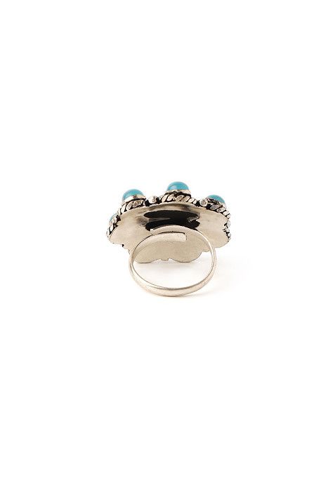 Silver Oxidised Teal Stone Ring