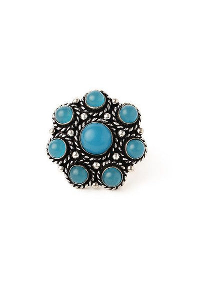 Silver Oxidised Teal Stone Ring