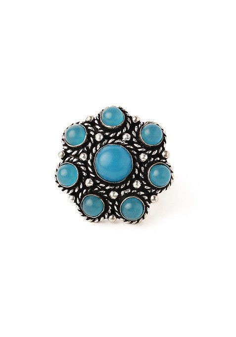 Silver Oxidised Teal Stone Ring